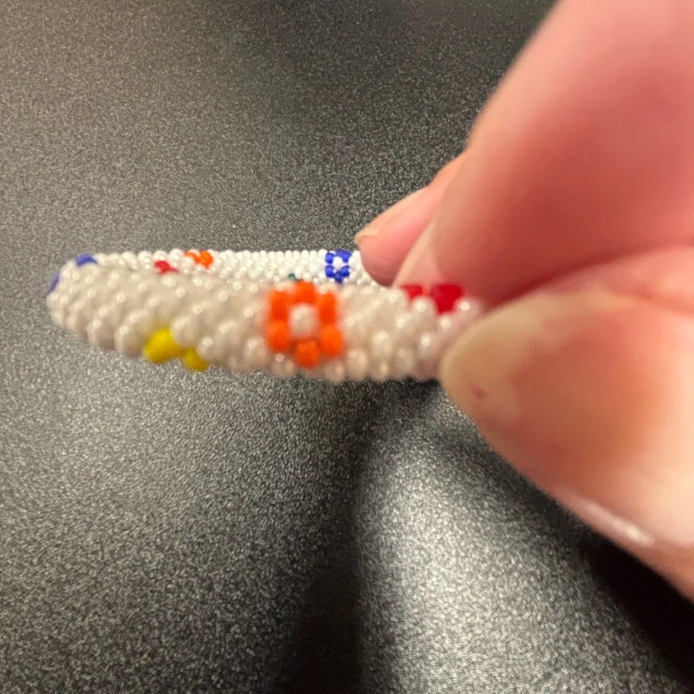 Flower Power Kid's Rollies Glass Beaded Bracelet White